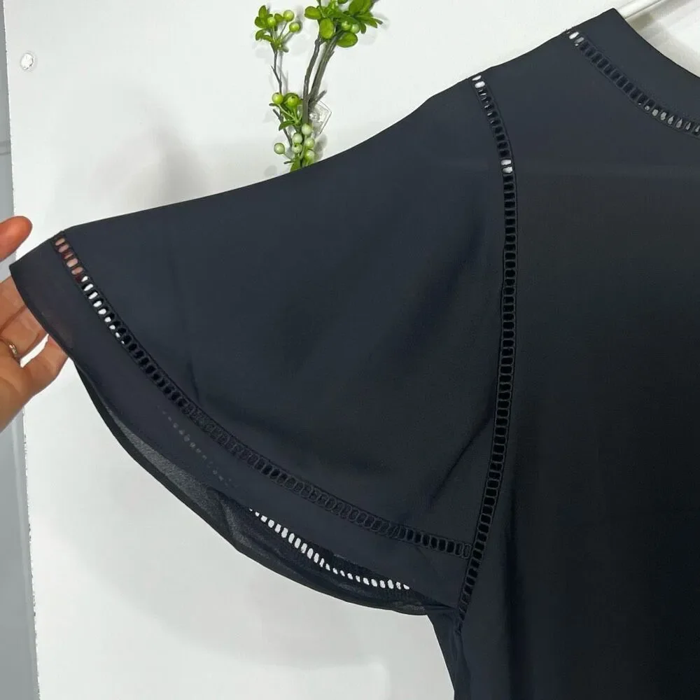 Ann Taylor Black Eyelet Flutter Sleeve Blouse NWT! Size Small
